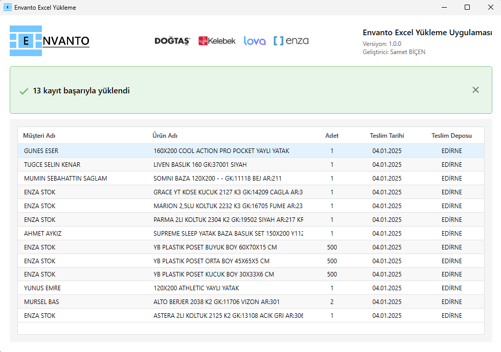 Excel Yükleme Uygulaması